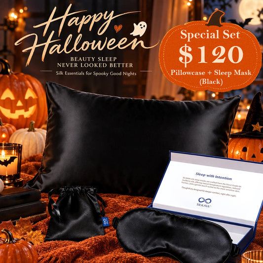 Noir Duo Gift Set - black silk pillowcase and sleep mask