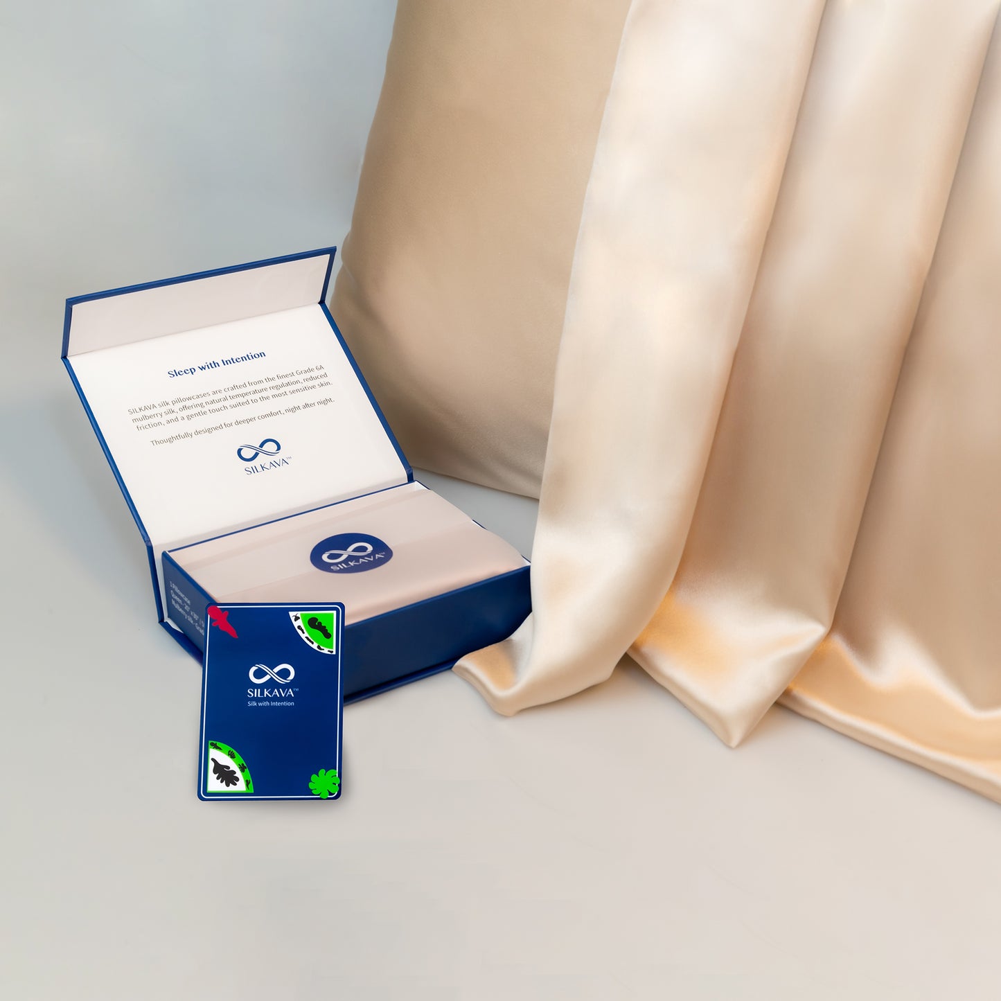 SILKAVA silk pillowcase with gift box packaging, champagne