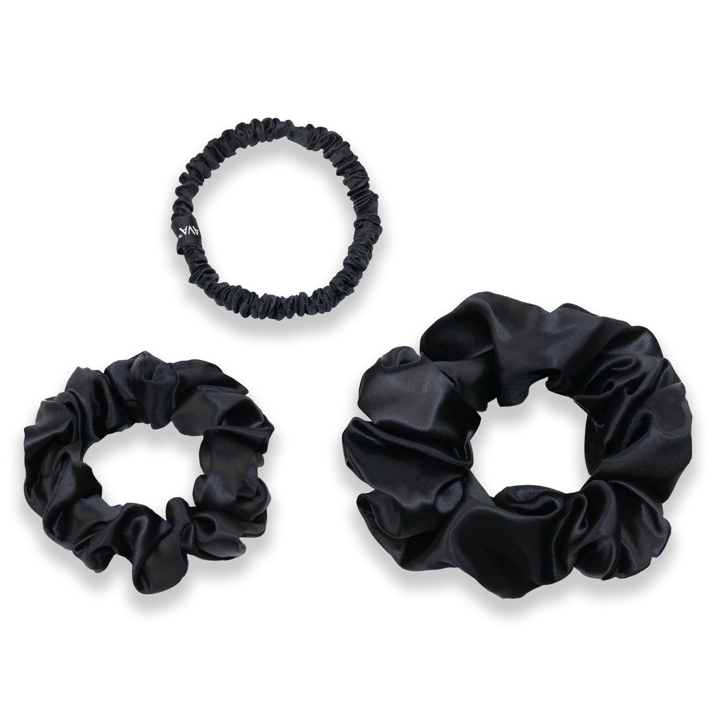 SILKAVA silk scrunchie, Large, Midi, Small Size Set, black