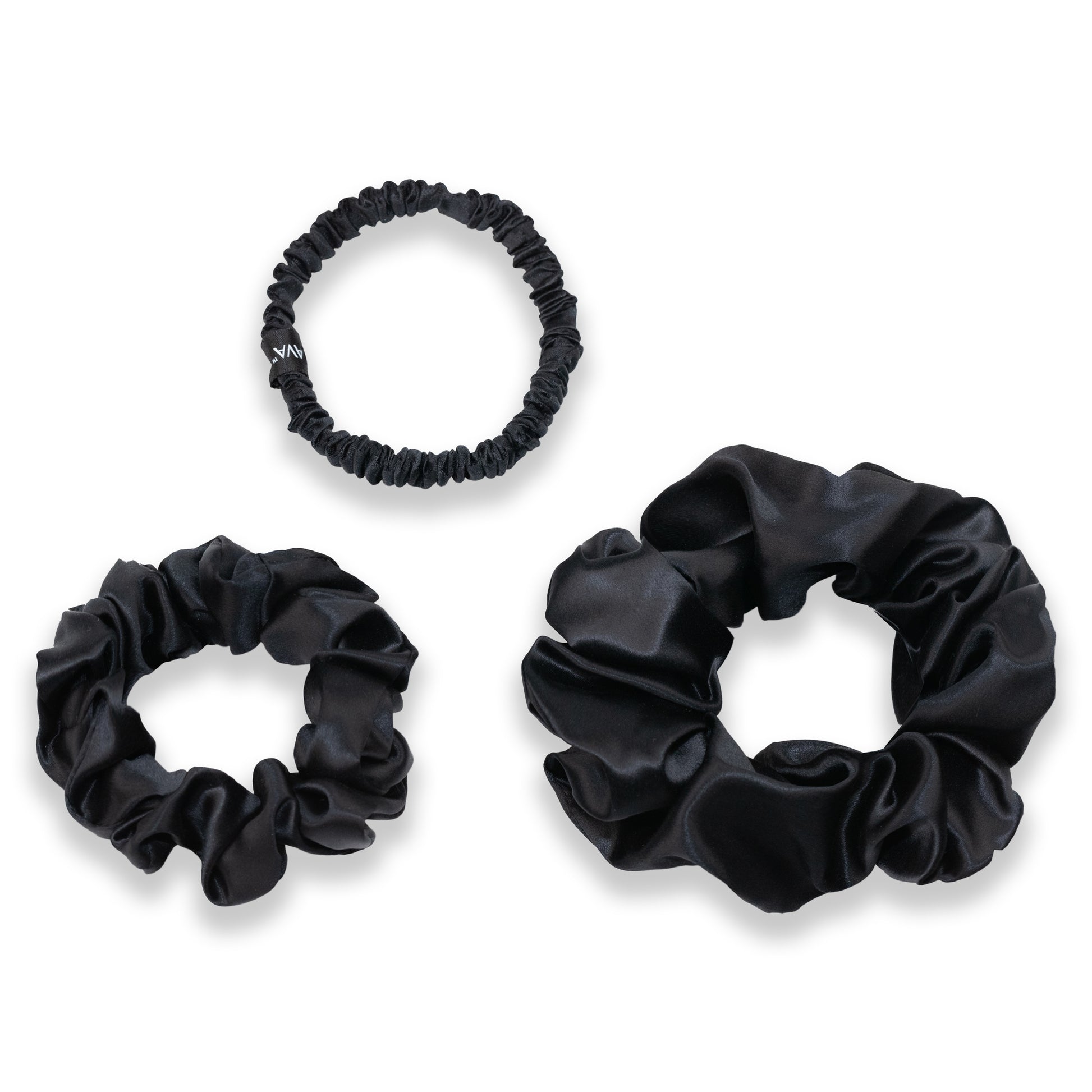 SILKAVA silk scrunchie, Large, Midi, Small Size Set, black
