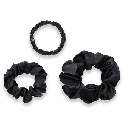 SILKAVA silk scrunchie, Large, Midi, Small Size Set, black