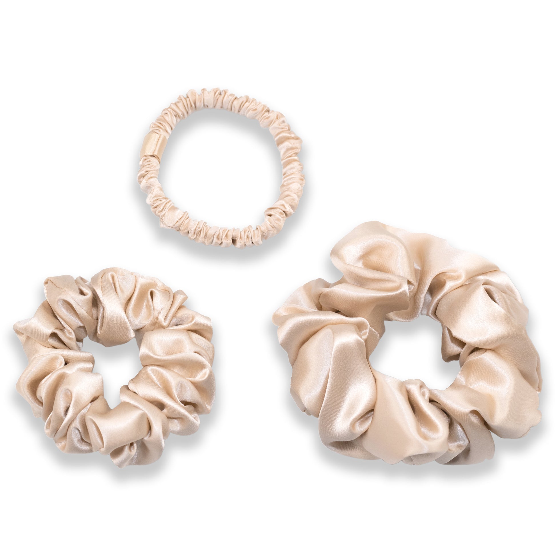 SILKAVA silk scrunchie, Large, Midi, Small Size Set, champagne