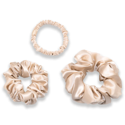 SILKAVA silk scrunchie, Large, Midi, Small Size Set, champagne