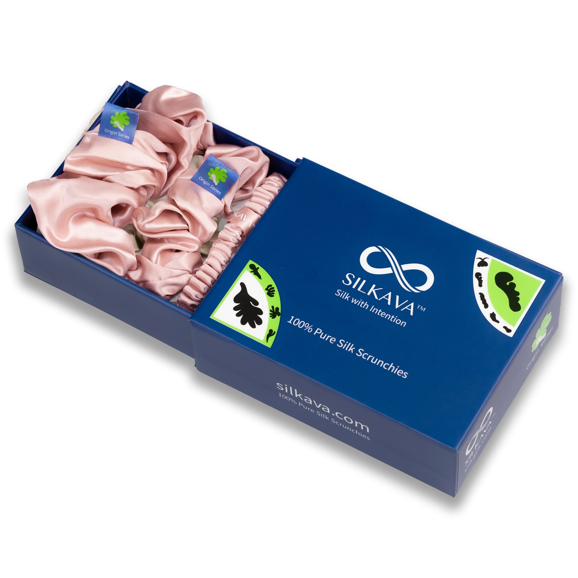 SILKAVA silk scrunchie, Large, Midi, Small Size Set, pink, in gift box packaging