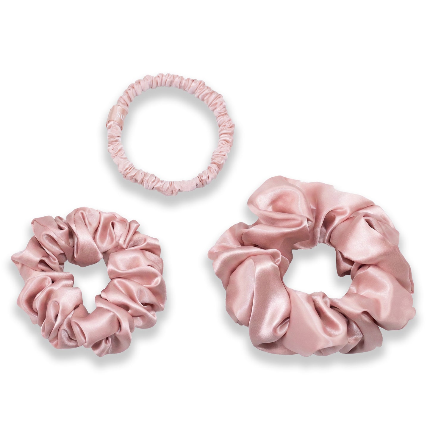 SILKAVA silk scrunchies, Large, Midi, Small Size Set, pink